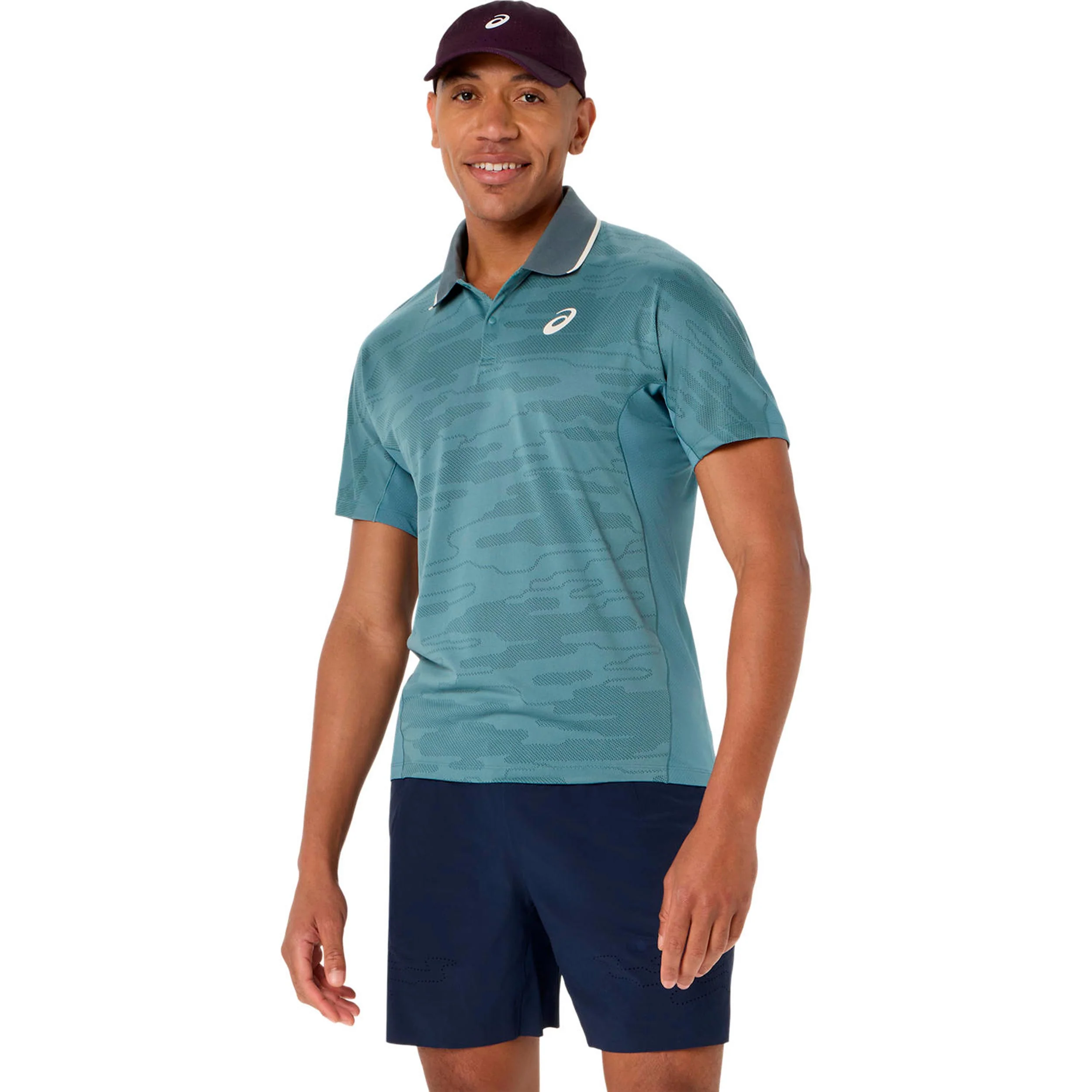 Match Jacquard Polo Hommes - bleu petrol, gris