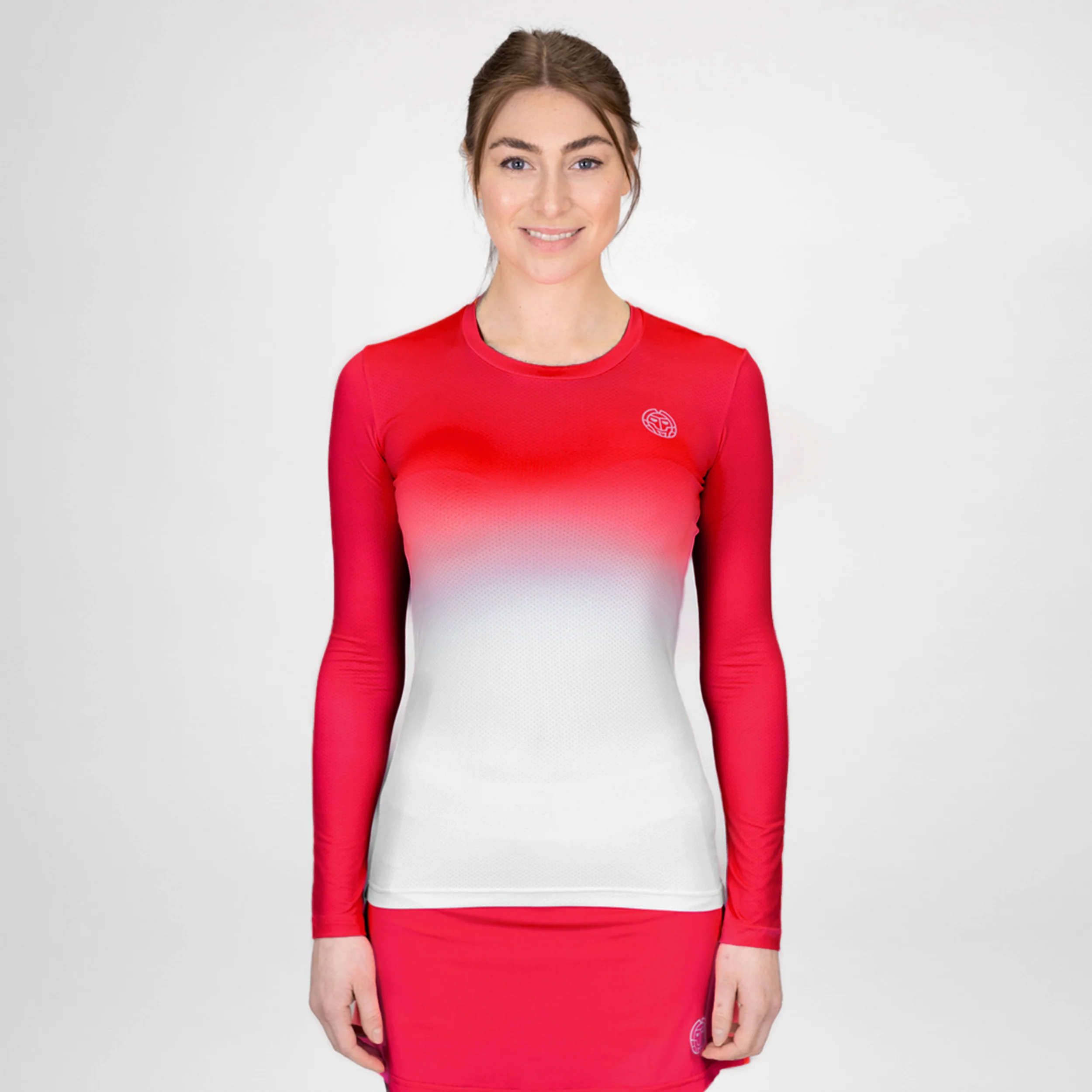 Crew Gradiant Haut Manches Longues Femmes-Rouge,Blanc