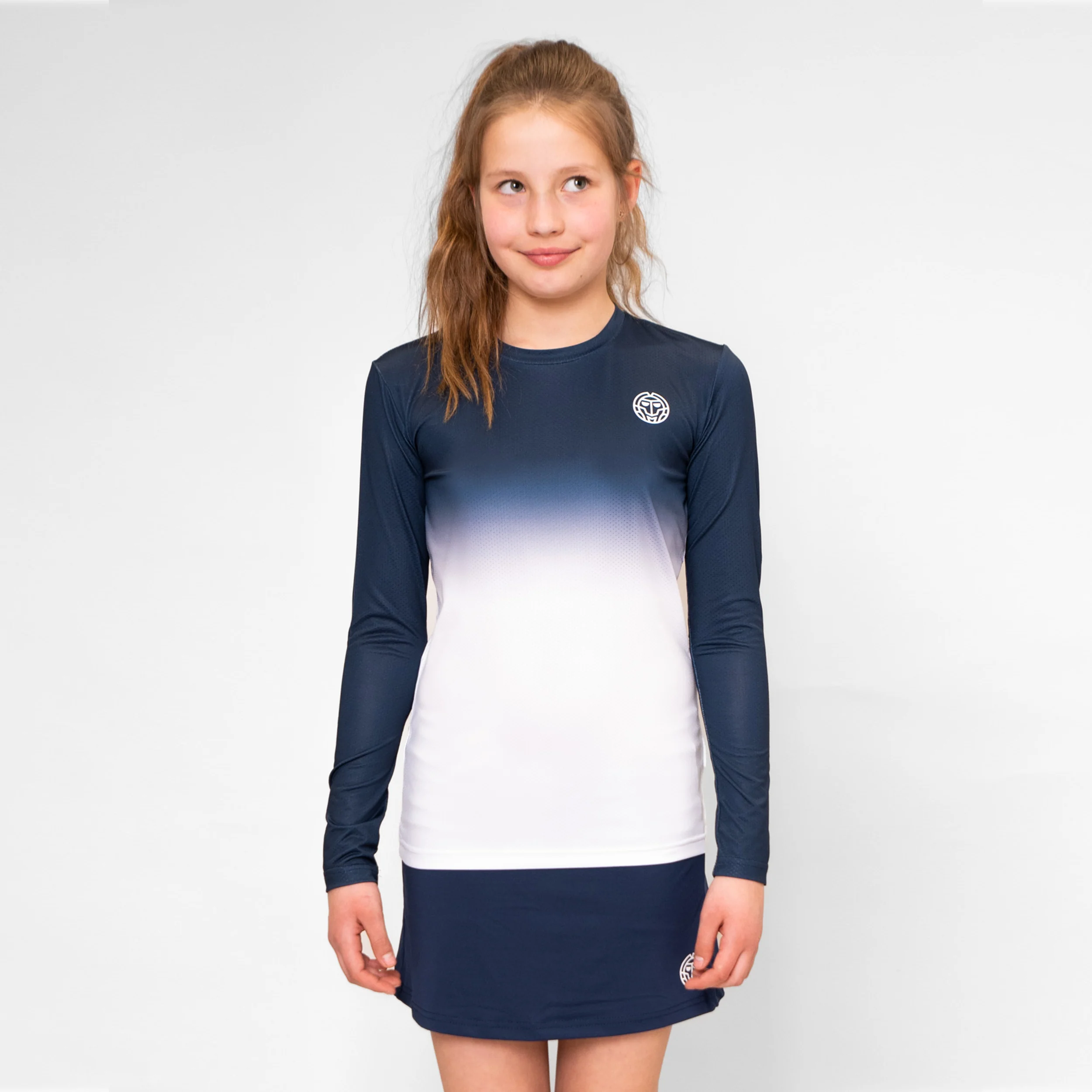 Crew Gradiant Haut Manches Longues Filles-Bleu Foncé,Blanc
