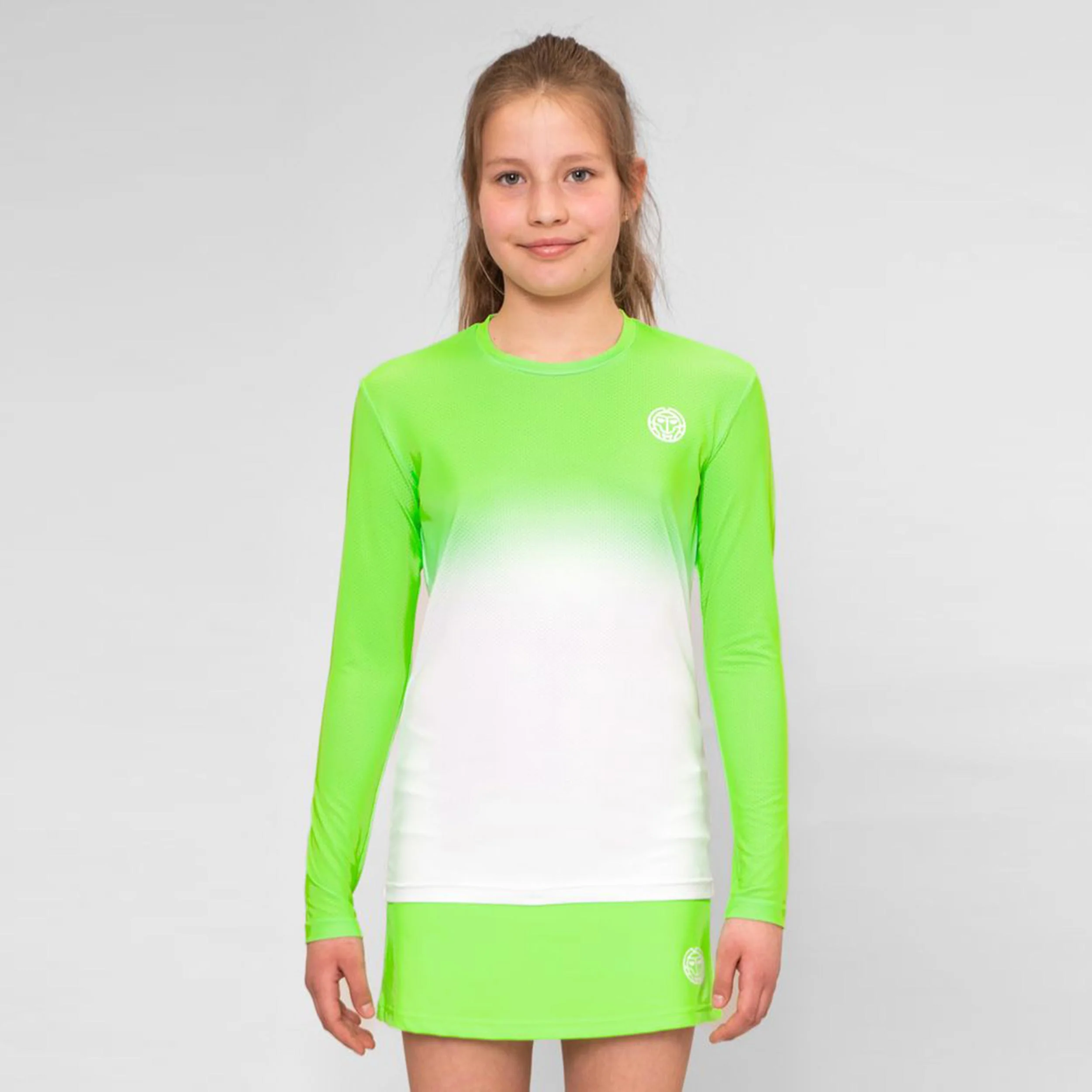Crew Gradiant Haut Manches Longues Filles-Vert Fluo,Blanc - Image 3