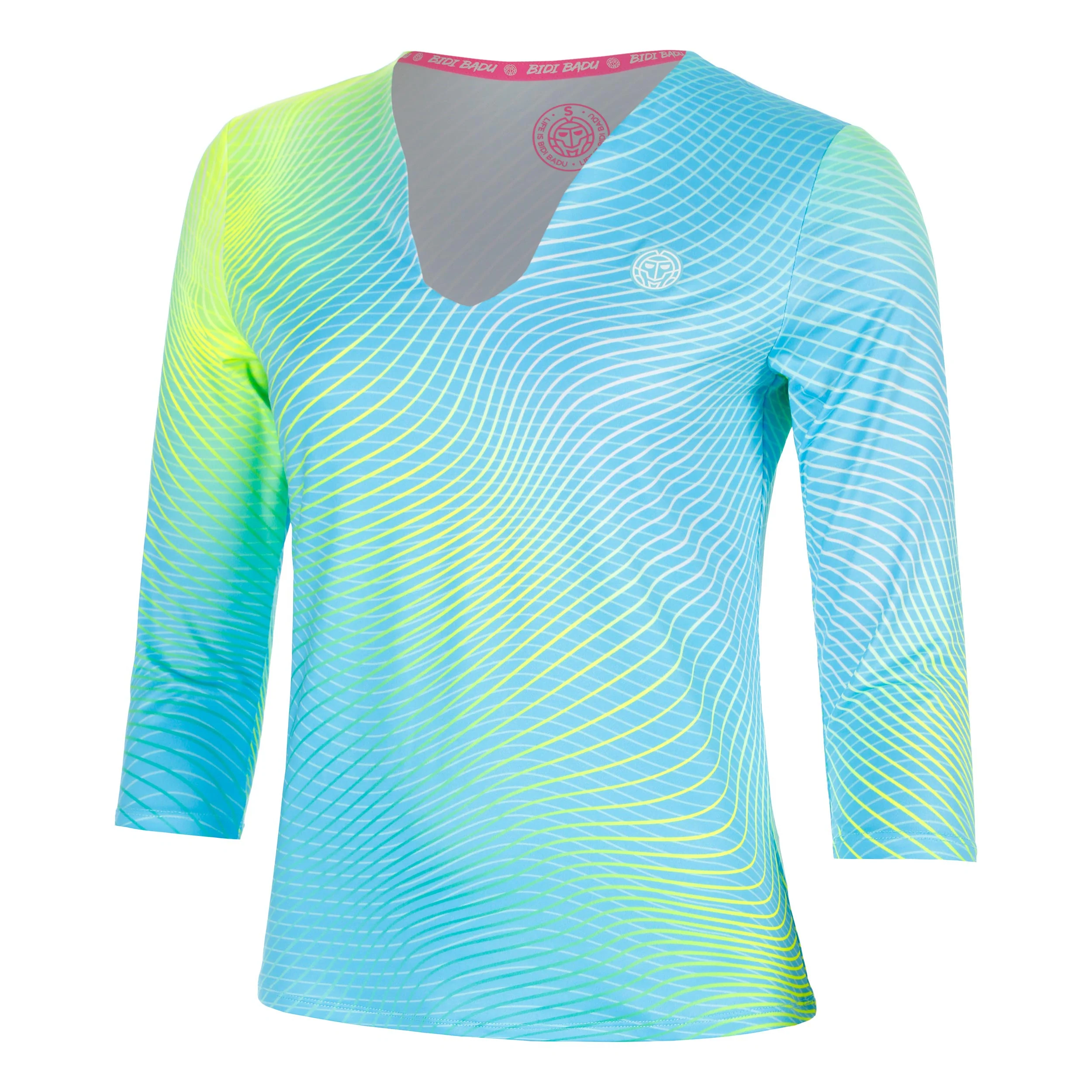 Out of Control V-Neck Haut manches longues Femmes-bleu clair, jaunes fluo