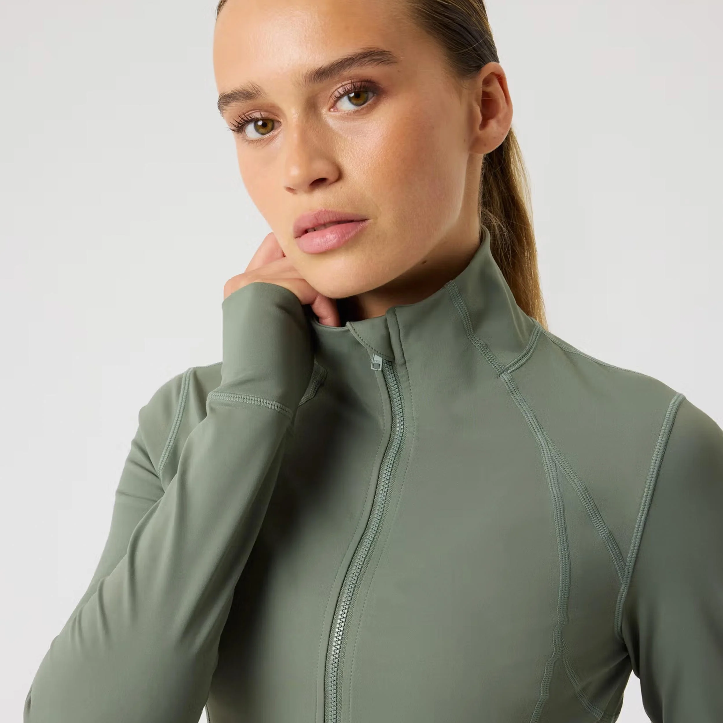 Borg Soft Zip Midlayer Haut manches longues Femmes - sauge - Image 3