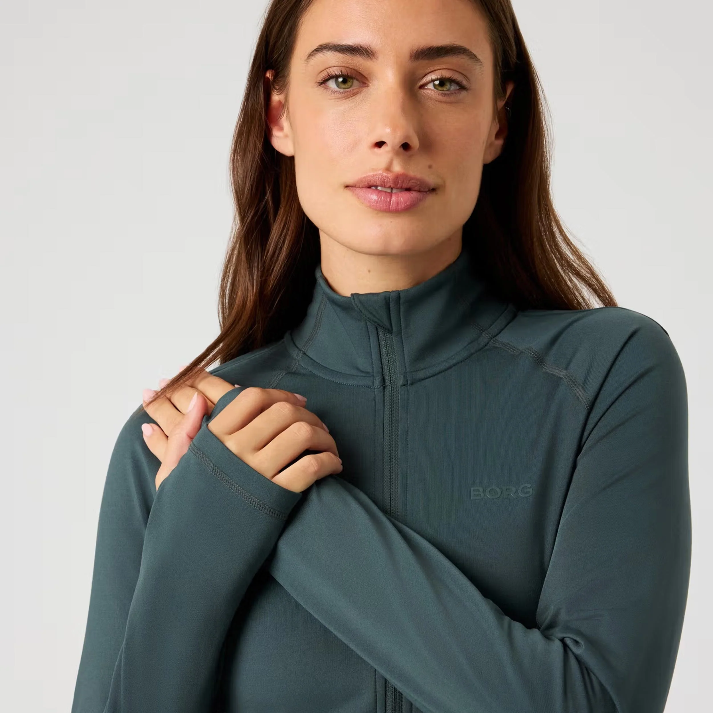 Full Zip Midlayer Veste de survêtement Femmes-vert foncé - Image 3