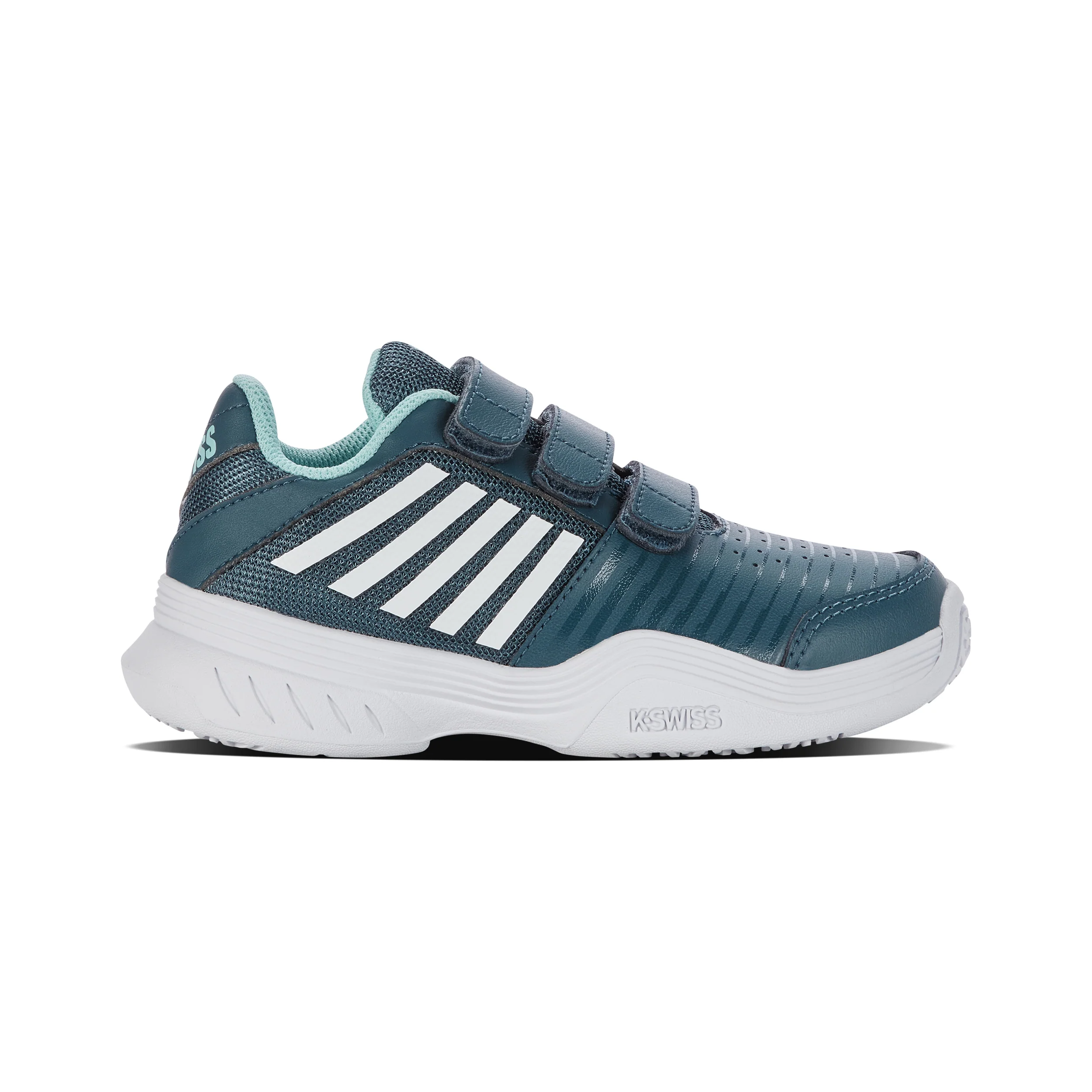 Court Express Strap Omni Chaussures Toutes Surfaces Enfants-Bleu Petrol, Blanc