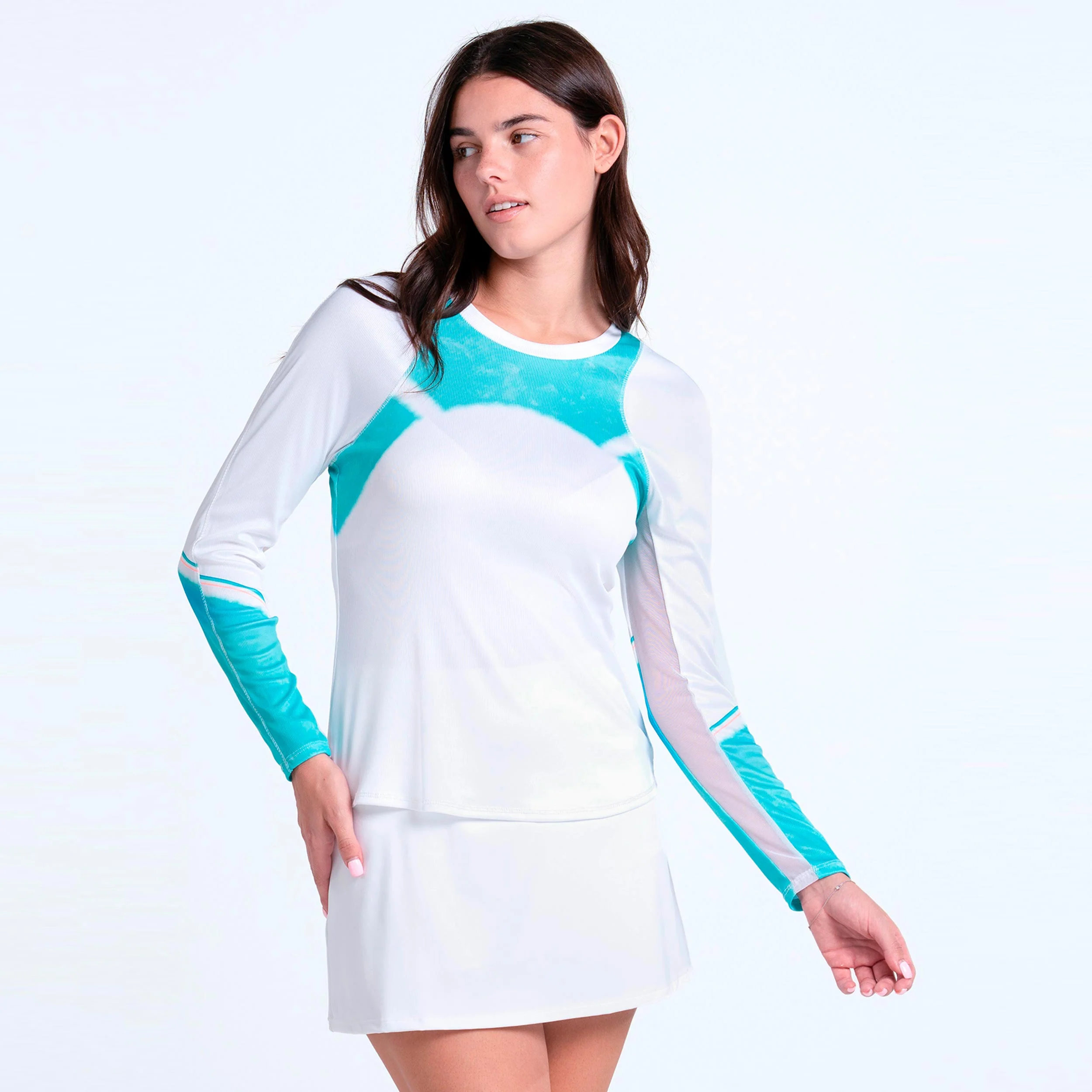 Sun Beat Haut manches longues Femmes - blanc, turquoise