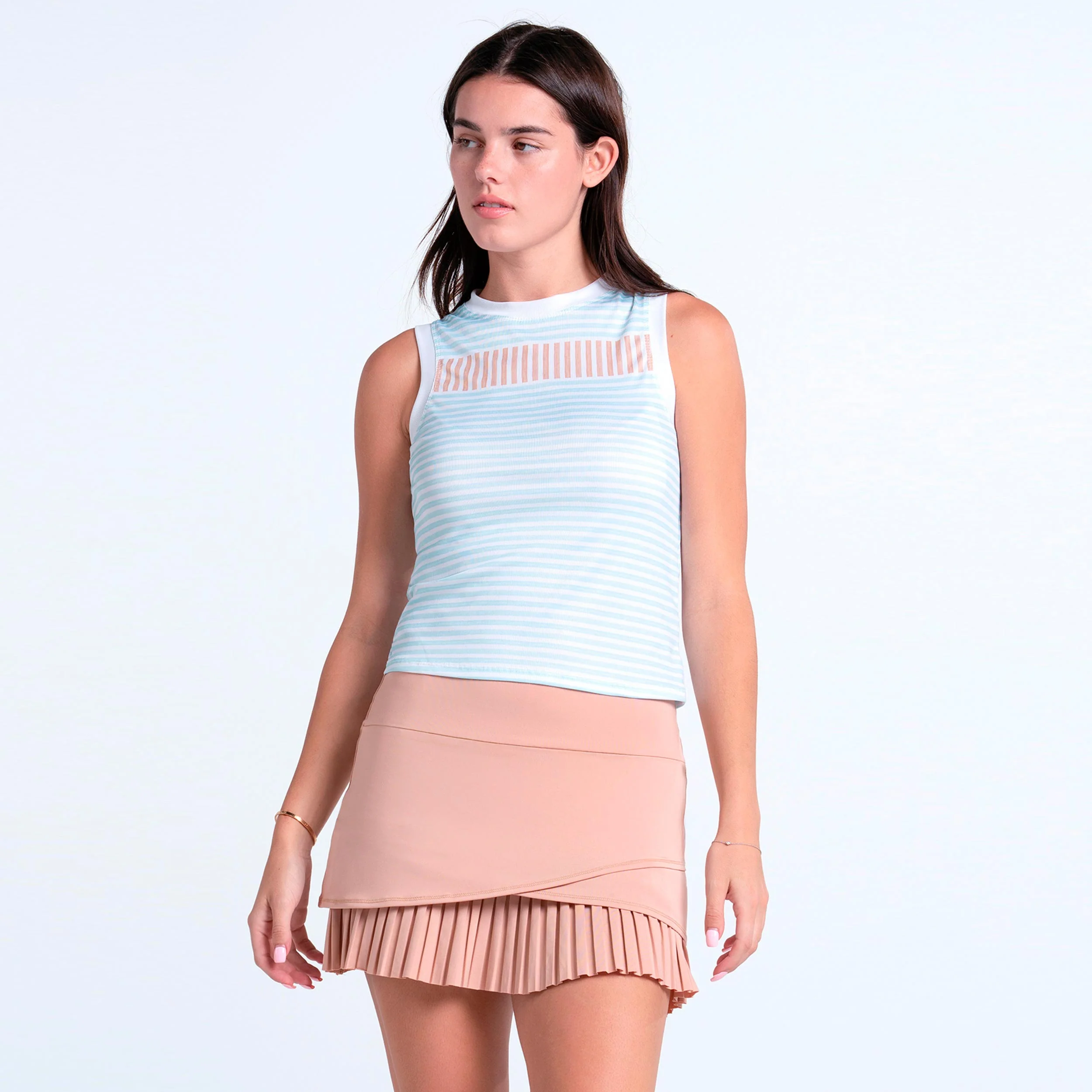 Weave Stripe Muscle Débardeur tank top Femmes - bleu clair, abricot
