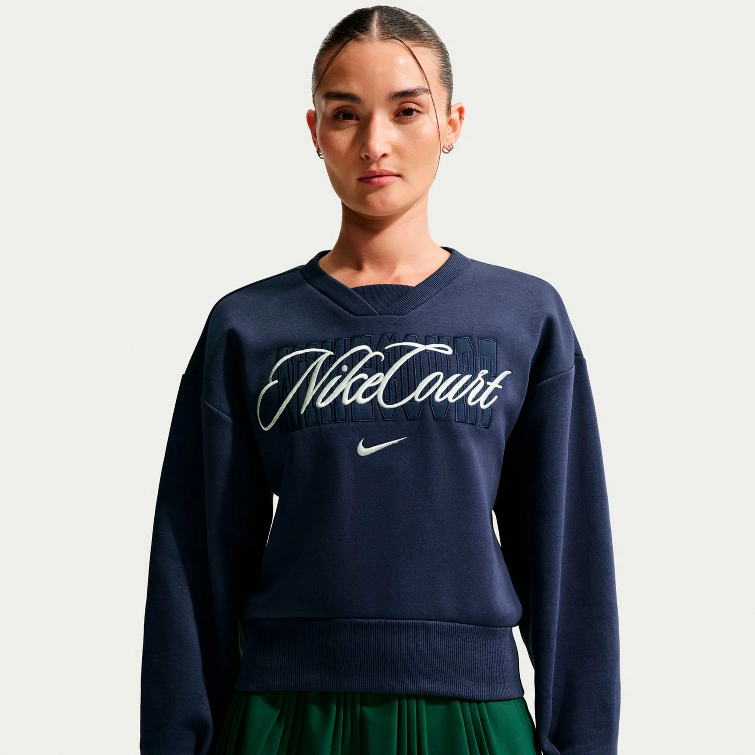 Court Fleece Crew Sweat-shirt Femmes-bleu foncé, crème