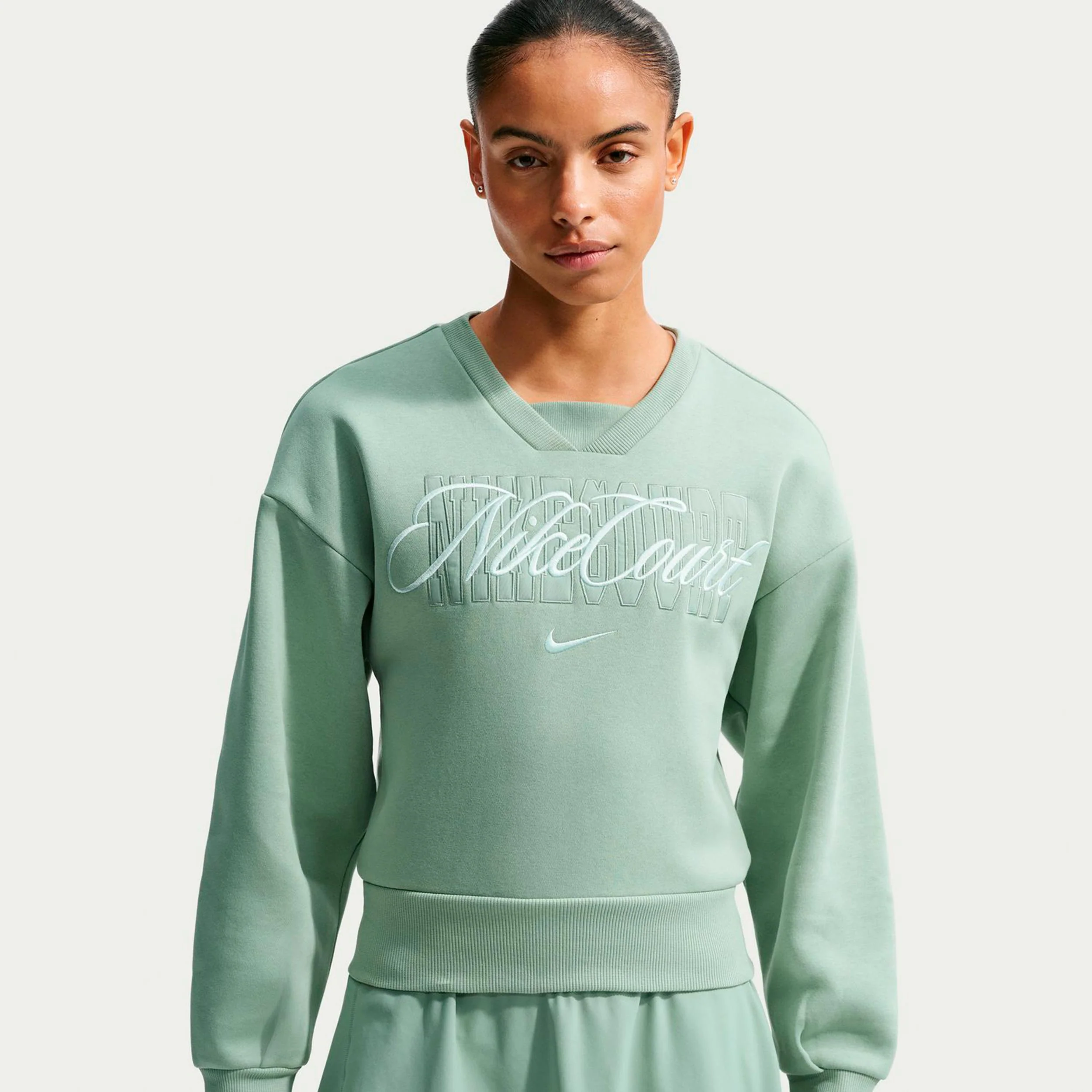 Court Fleece Crew Sweat-shirt Femmes - vert gris, vert
