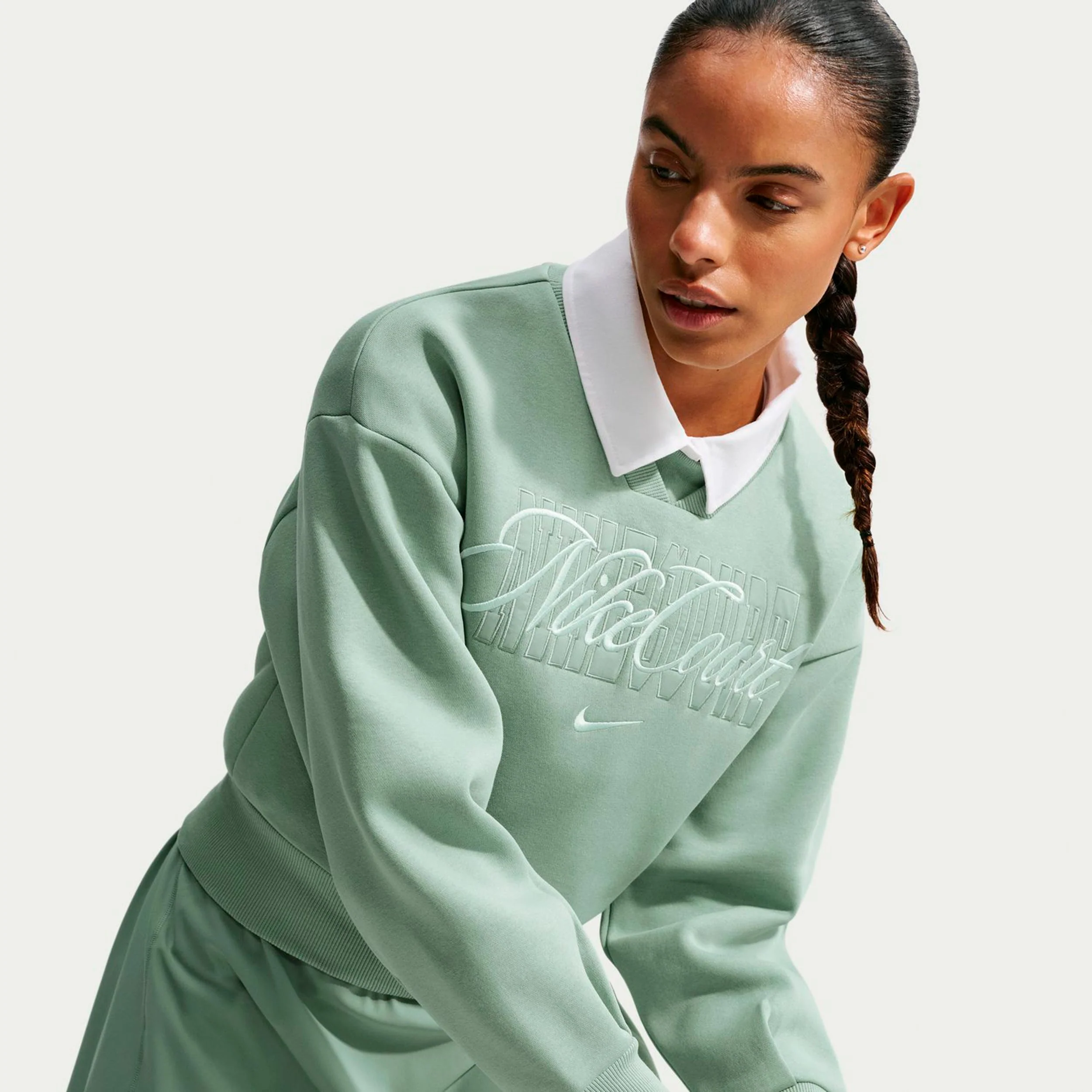 Court Fleece Crew Sweat-shirt Femmes - vert gris, vert - Image 4