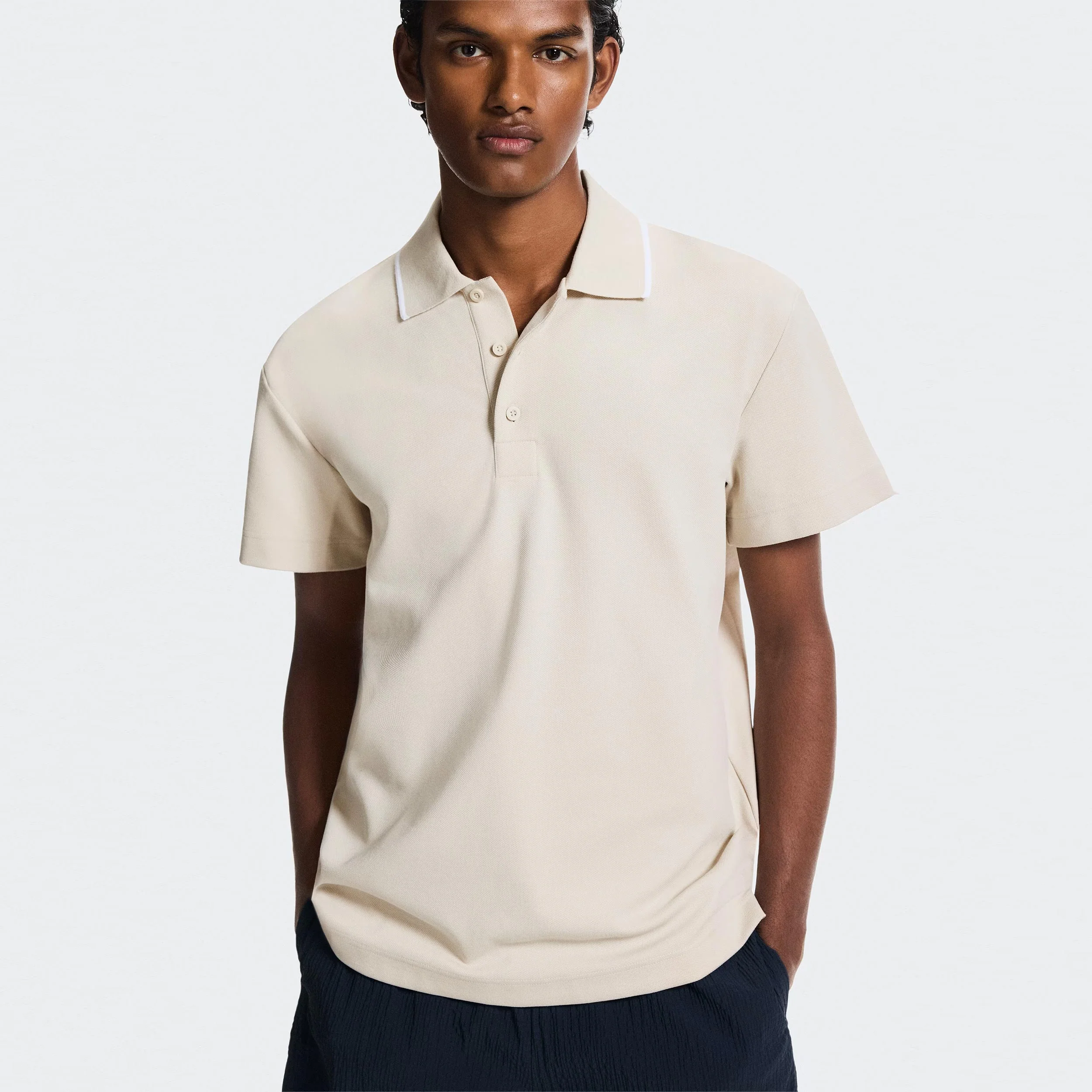 Courtside Polo Hommes - beige, blanc