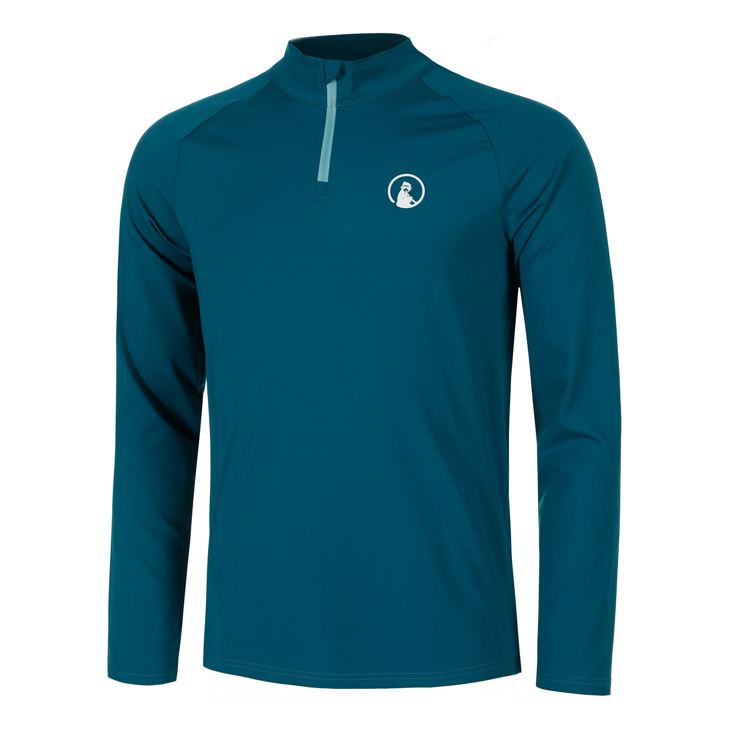 Create Big Serve 1/4 Zip Haut Manches Longues Hommes-Bleu Petrol, Blanc