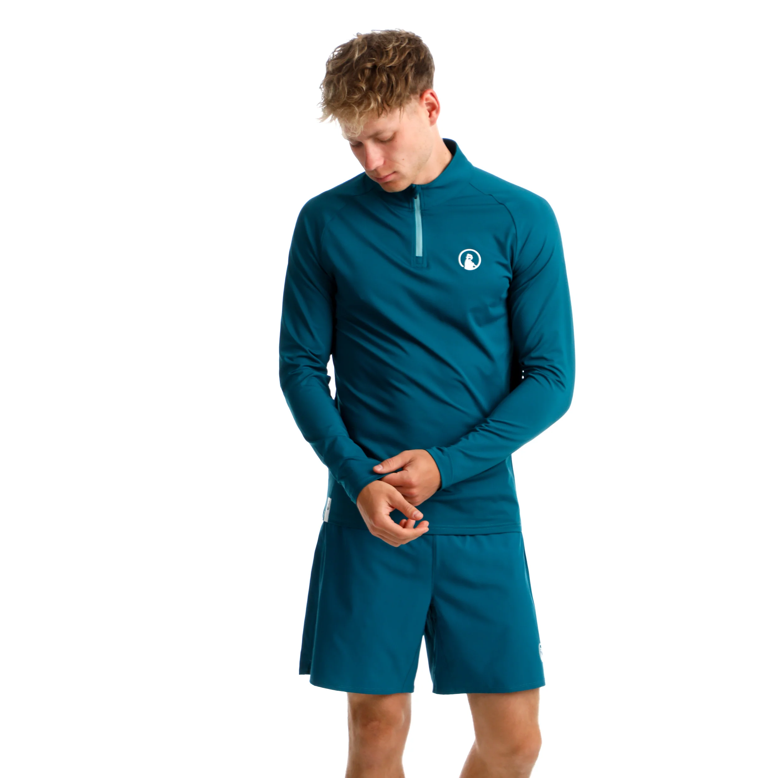 Create Big Serve 1/4 Zip Haut Manches Longues Hommes-Bleu Petrol, Blanc - Image 5