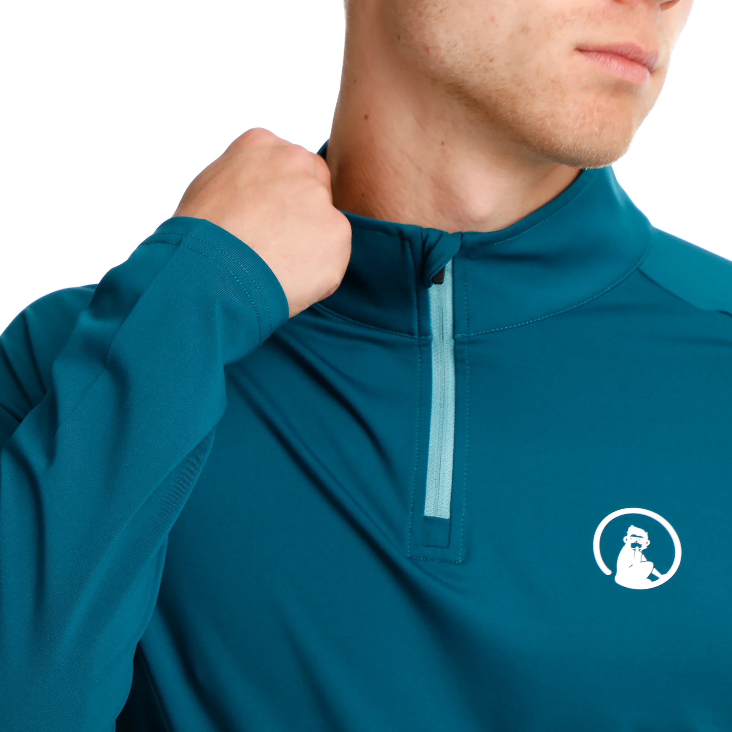 Create Big Serve 1/4 Zip Haut Manches Longues Hommes-Bleu Petrol, Blanc - Image 8