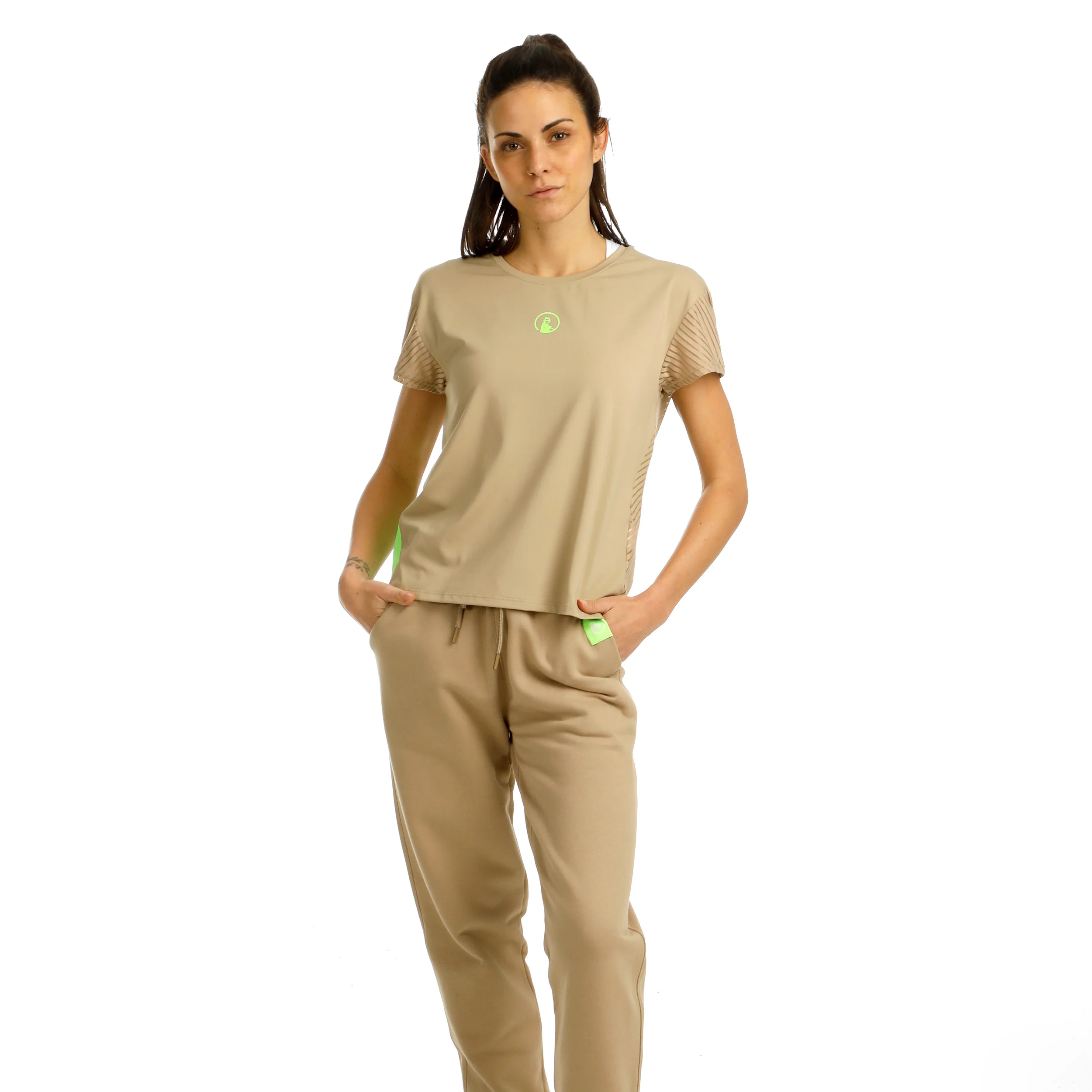 Wild Easy Pantalon Survêtement Femmes-Beige,Vert Fluo - Image 5