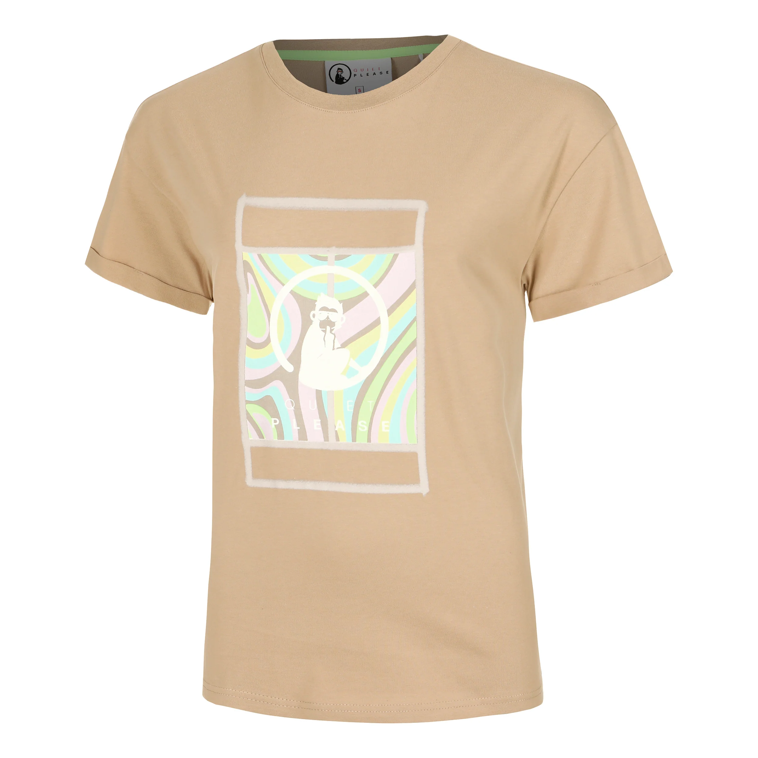 Wild Swirl Court T-shirt Femmes-Beige,Multicouleur