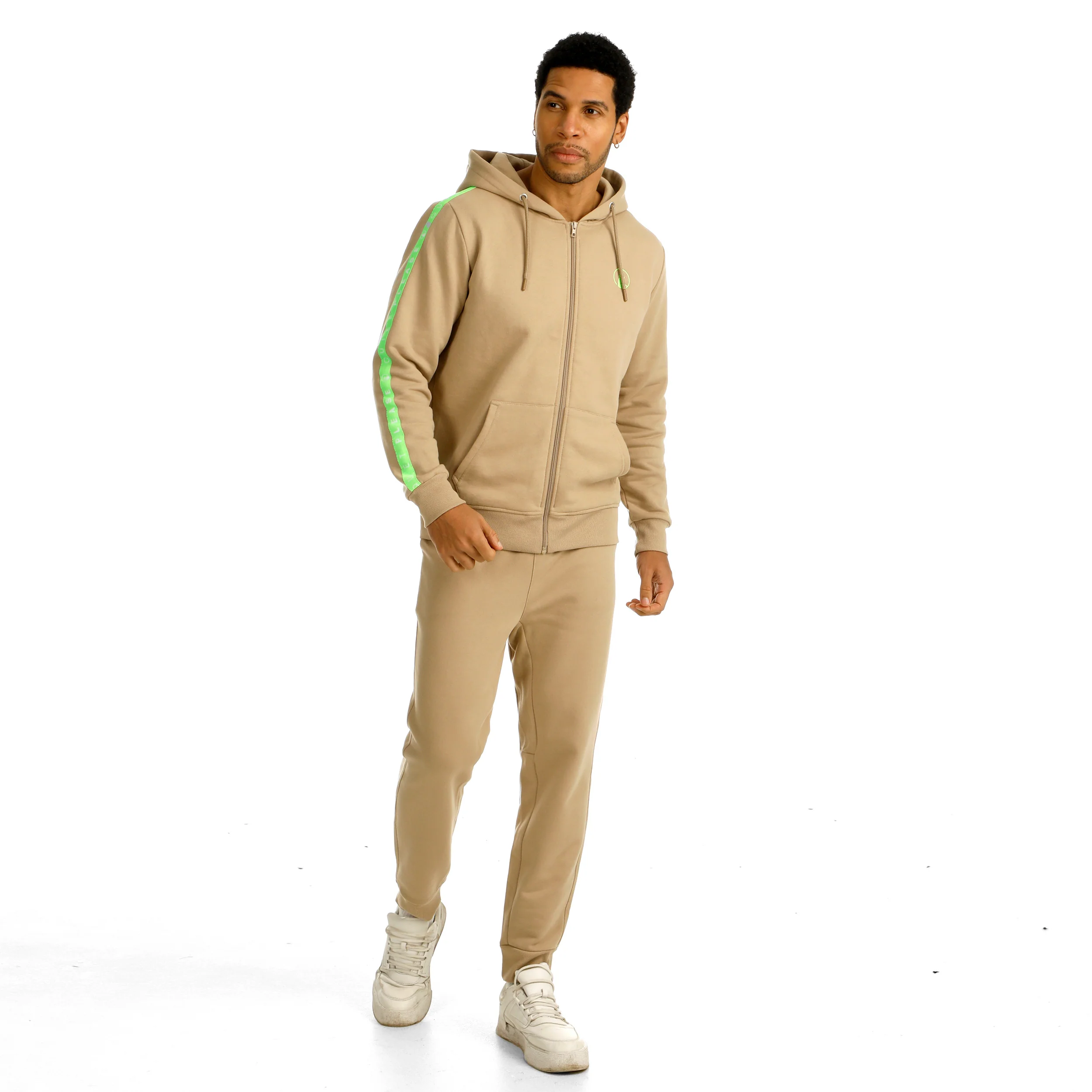 Wild Taped Zip Gilet En Coton Hommes-Beige,Vert Fluo - Image 6