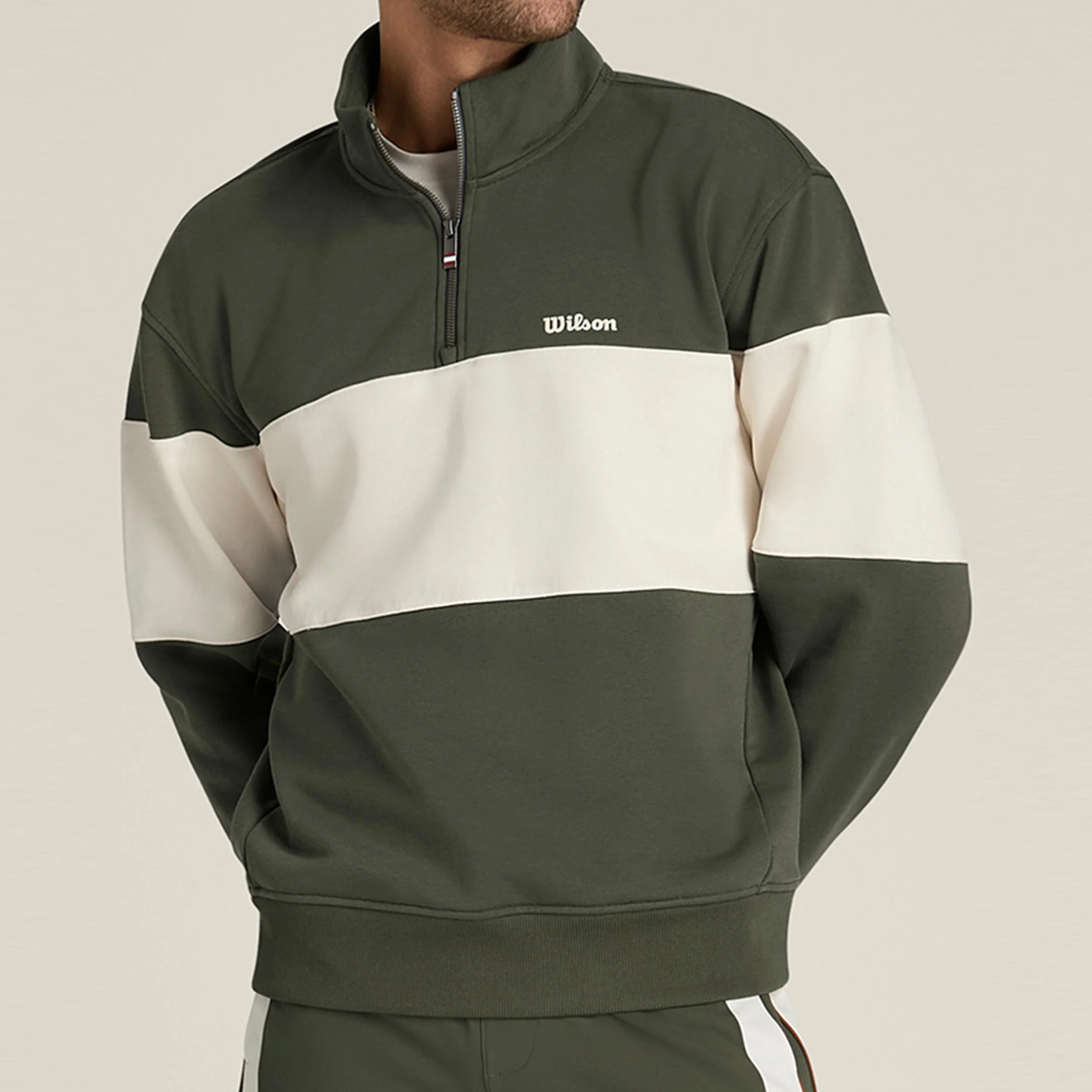 Playstate French Terry 1/2 Zip Sweat-shirt Hommes-vert foncé, sand